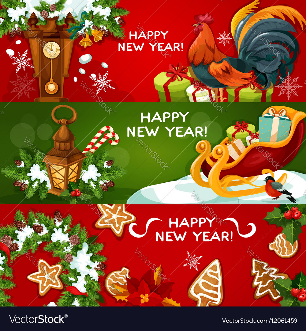 Happy New Year holiday banners Royalty Free Vector Image