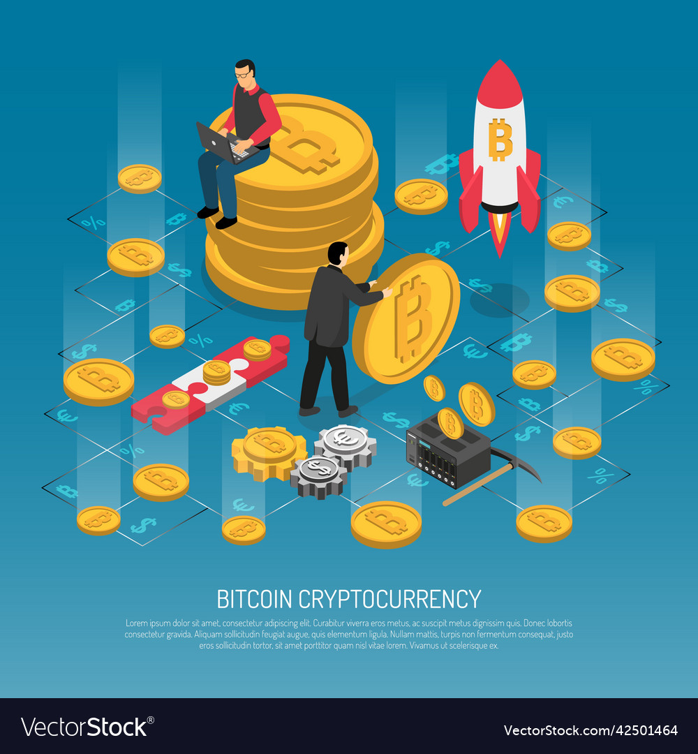 Bitcoin cryptocurrency technology isometric poster