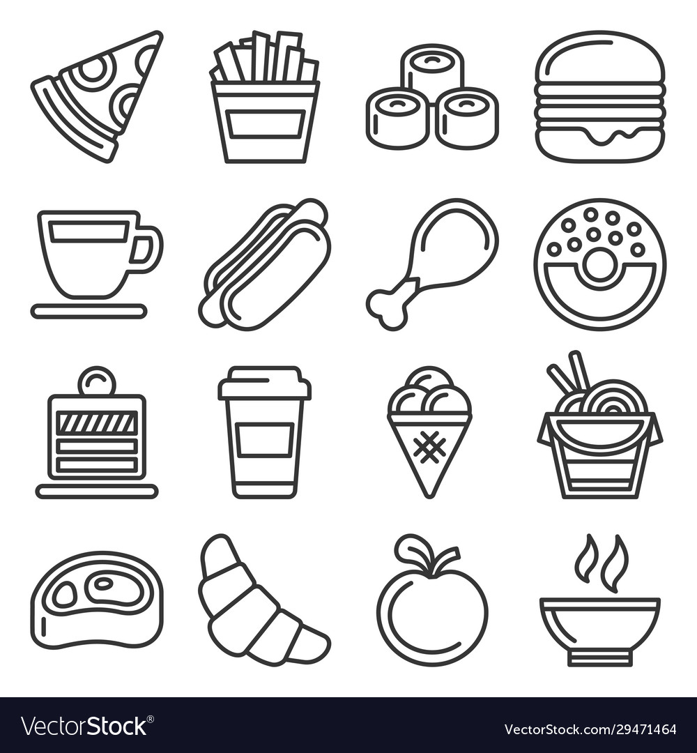 Fast food icons set on white background line Vector Image