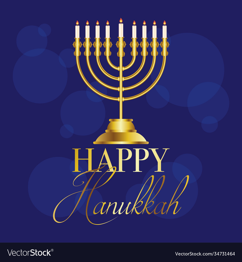 Happy hanukkah celebration card with golden Vector Image