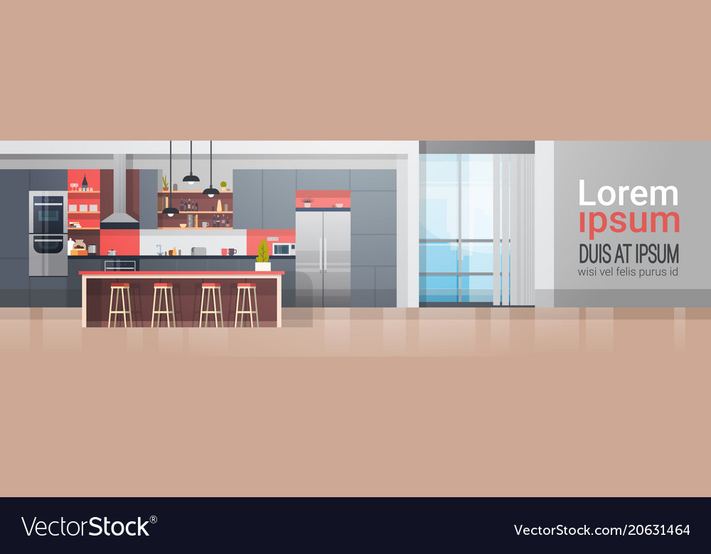 Kitchen Room Interior With Modern Furniture Vector Image