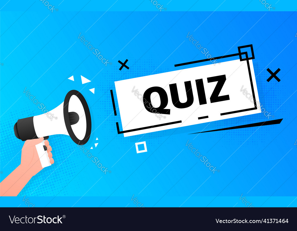 Megaphone blue banner with quiz sign Royalty Free Vector