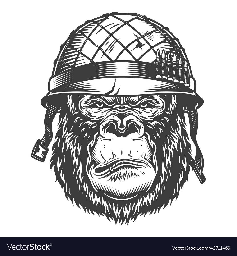 Serious gorilla in monochrome style Royalty Free Vector