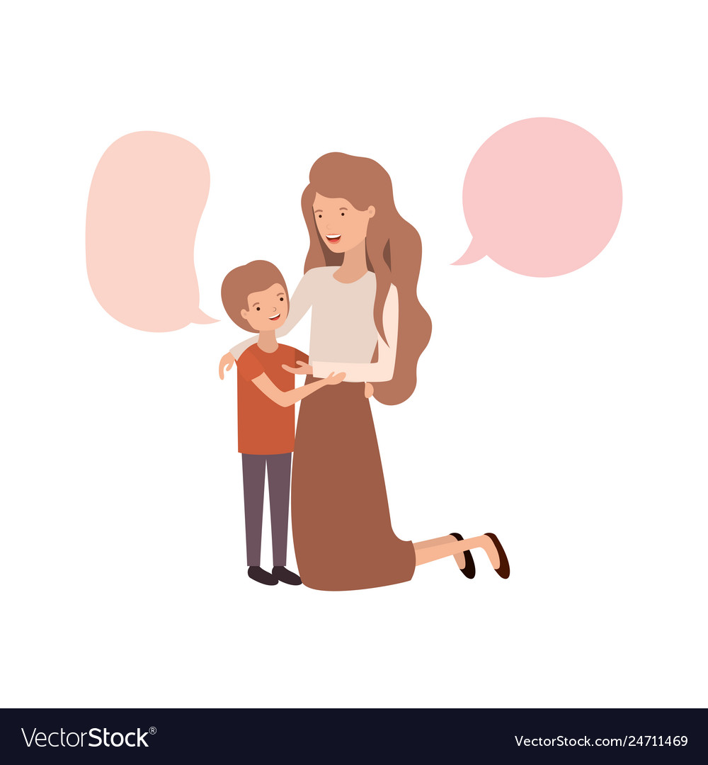 Woman With Son And Speech Bubble Avatar Character Vector Image