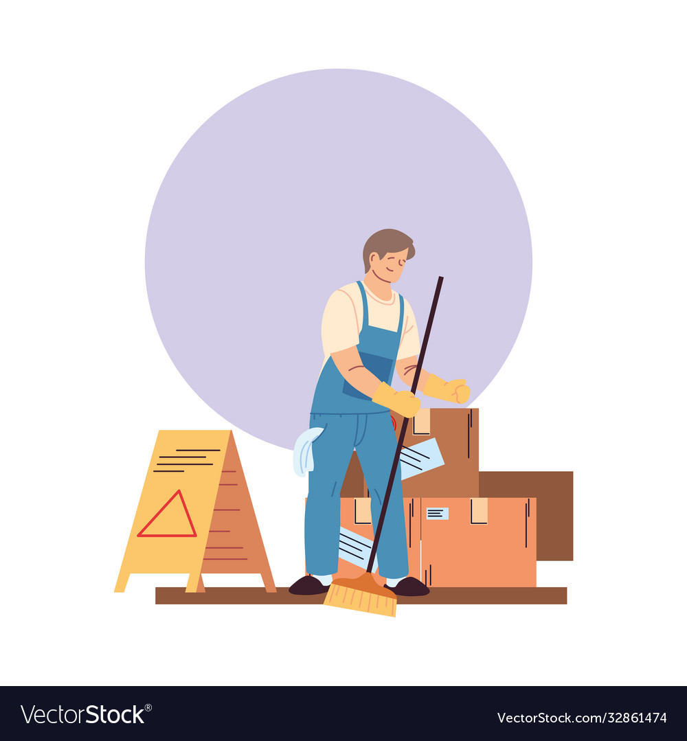 Cleaning service man with gloves Royalty Free Vector Image