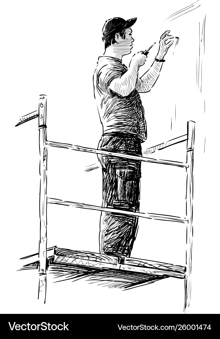 Construction worker on a scaffold Royalty Free Vector Image