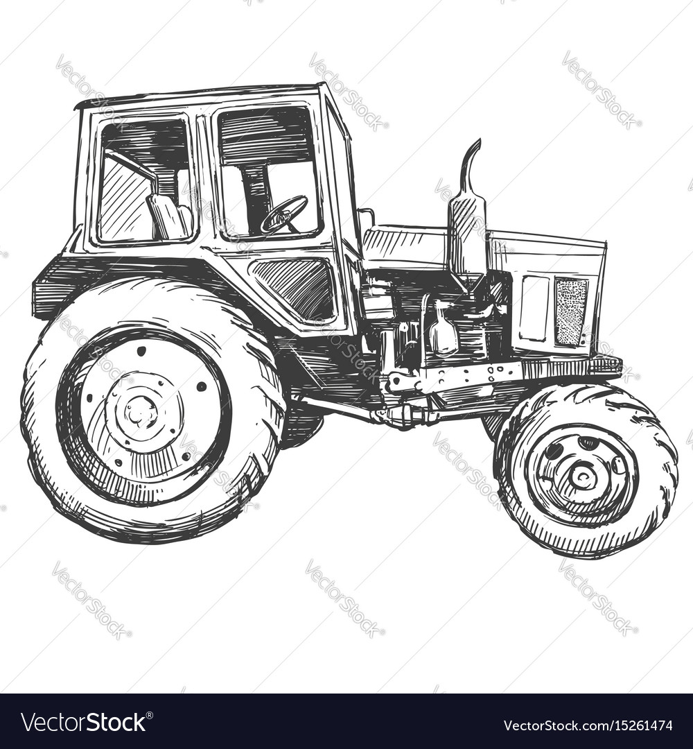 Hand Drawn Farm Tractor. Doodle Sketch Stock Vector - Illustration of  style, icon: 223338572