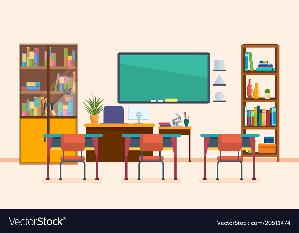 School Classroom With Chalkboard And Desks Vector Image Chalkboard And Desks Vector Image