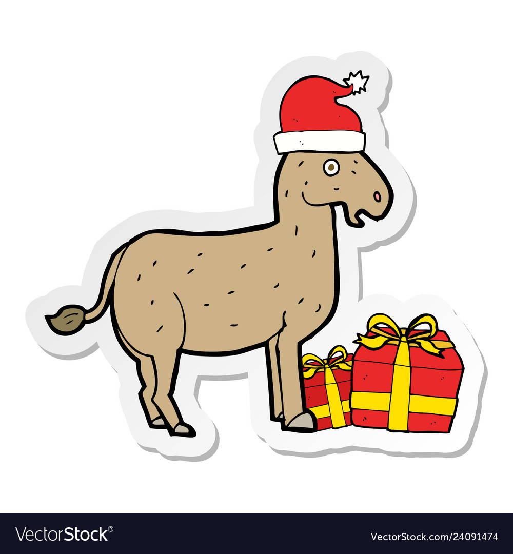 Sticker of a cartoon christmas donkey Royalty Free Vector