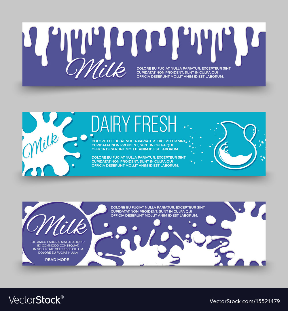 dairy fresh banners template design with milk or vector image