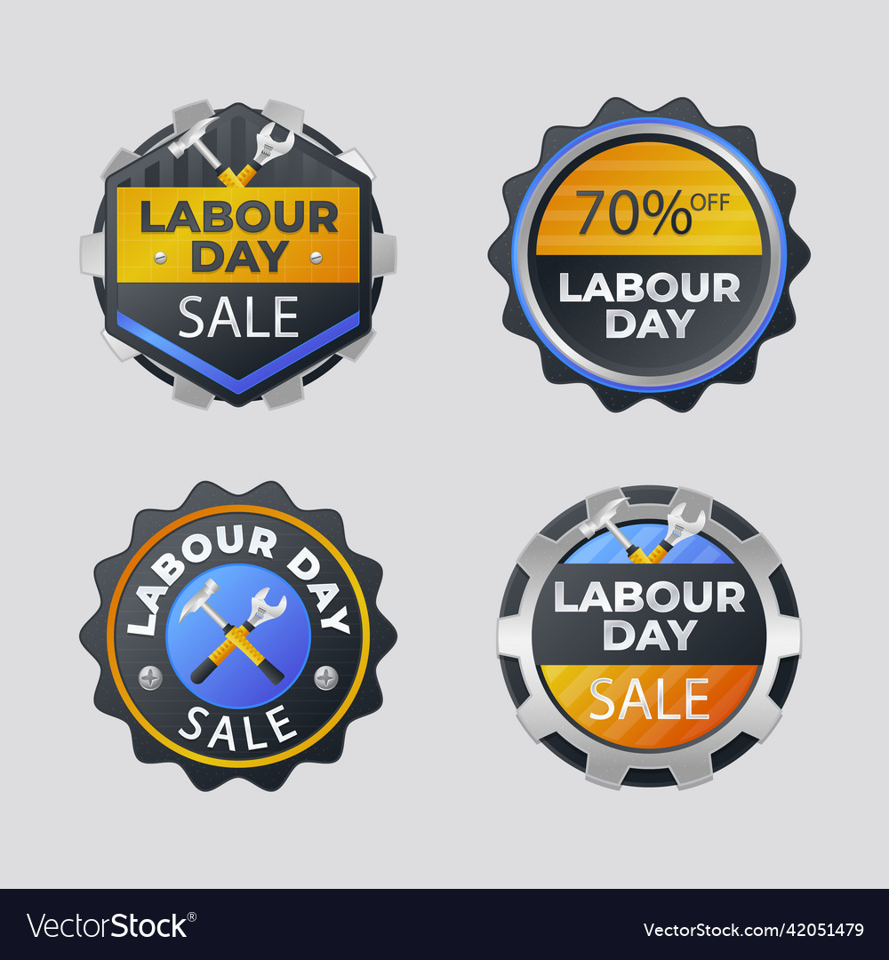 Gradient labour day sale labels set Royalty Free Vector