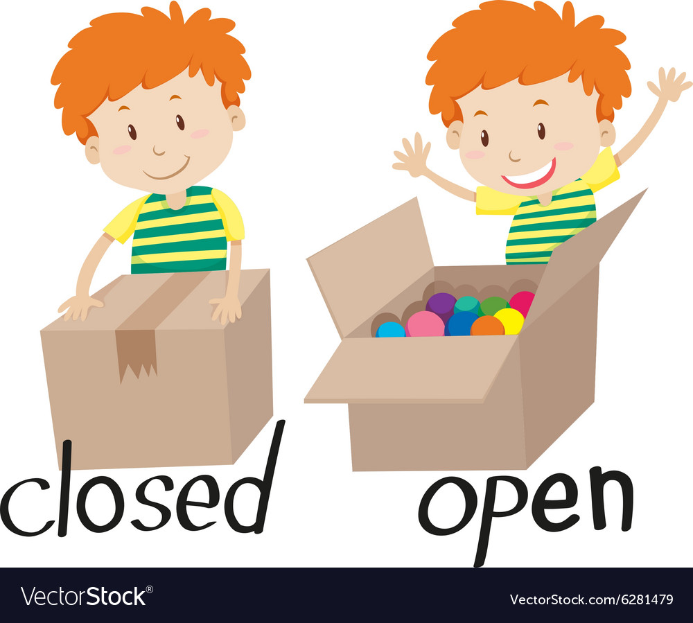 Opposite Adjective Closed And Opened Royalty Free Vector