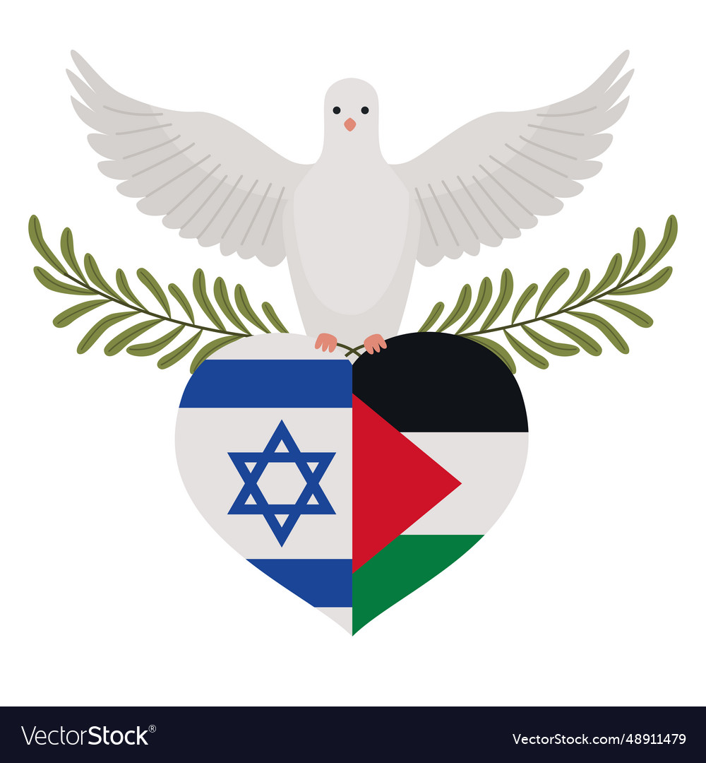 Palestine And Israel Flags In Heart With Dove Vector Image