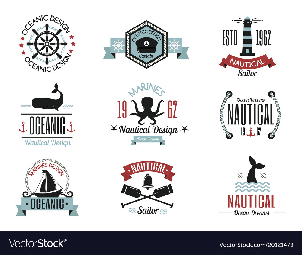 Sea marine nautical logo icons sailing Royalty Free Vector