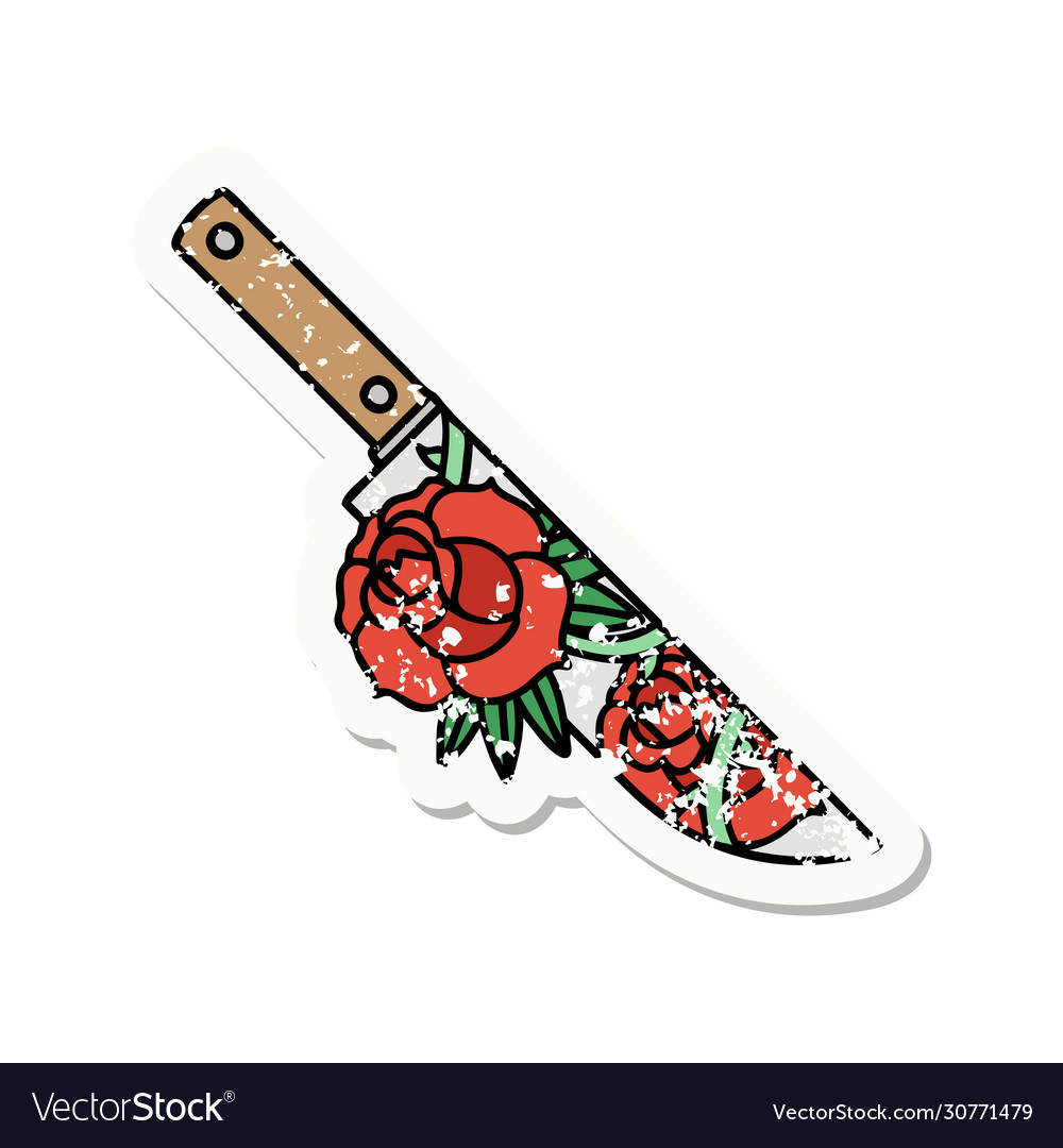 Traditional distressed sticker tattoo a dagger Vector Image