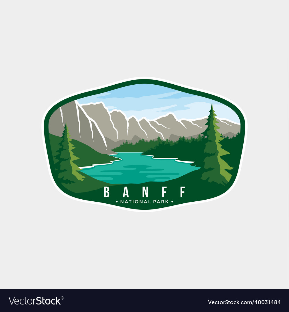 Banff national park emblem patch logo Royalty Free Vector