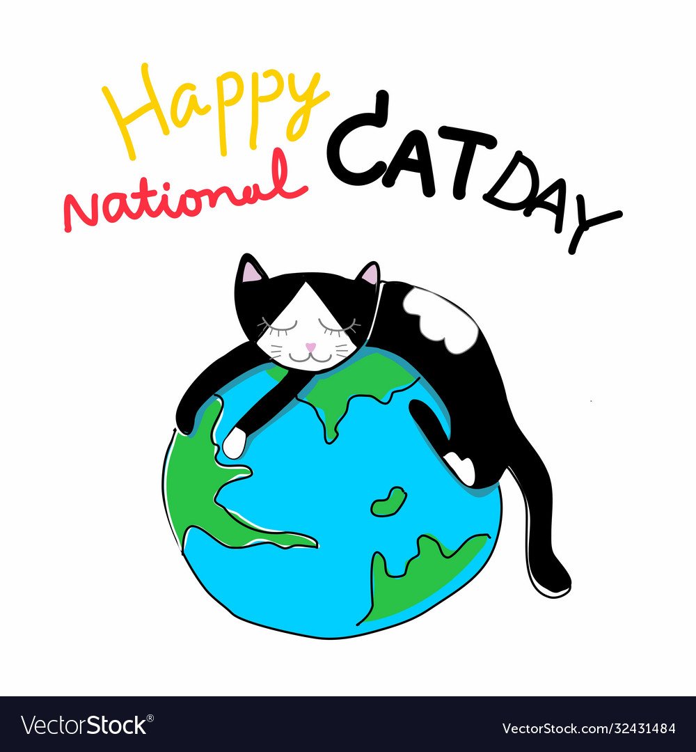 Cat day happy national day cartoon Royalty Free Vector Image