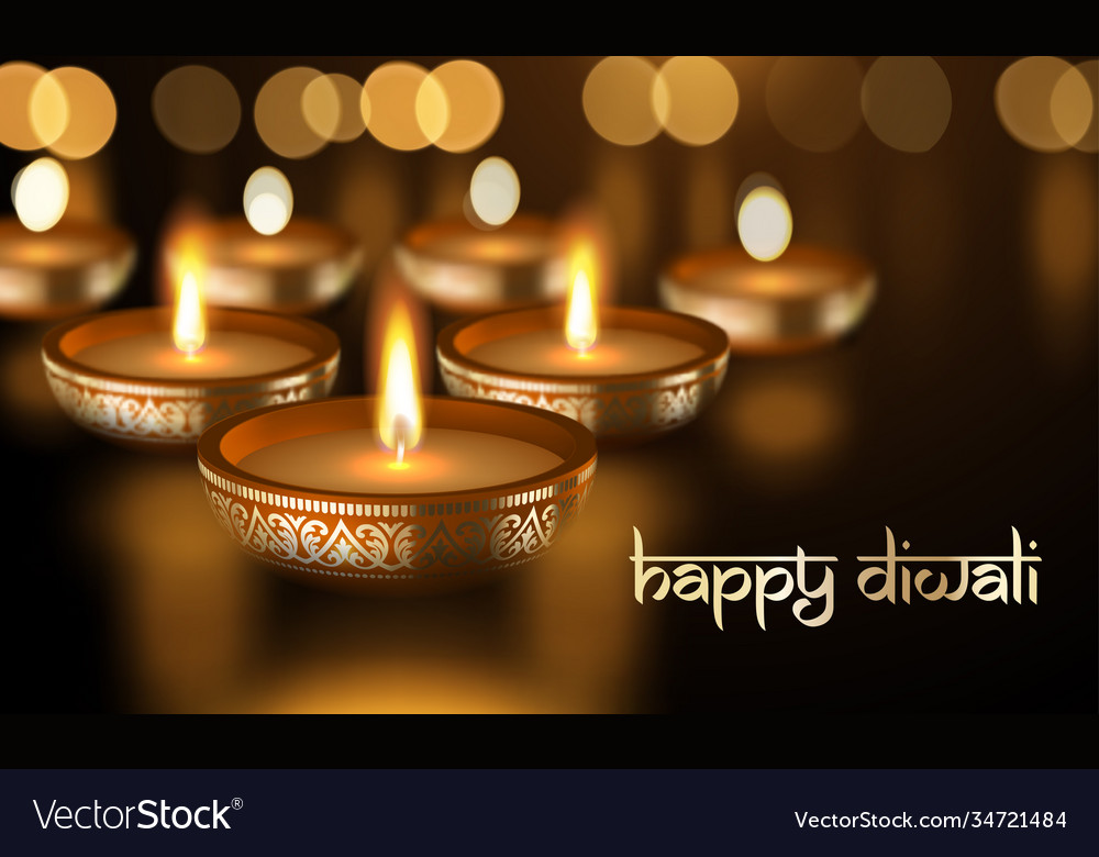 Happy diwali gold candle light indian greeting vector image Happy diwali gold candle light indian greeting