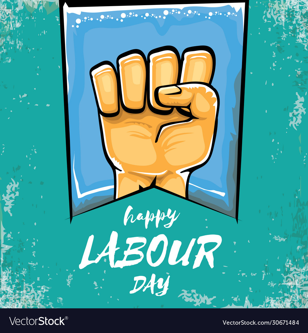 Happy labour day label with strong orange Vector Image