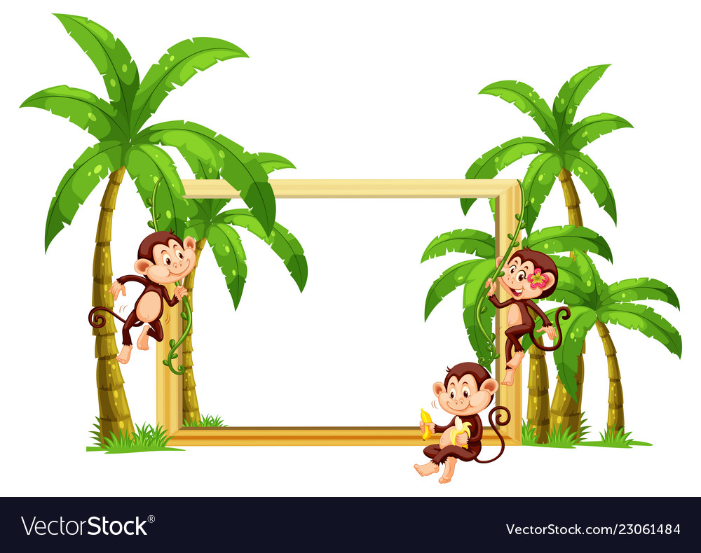 Monkey on wooden frame Royalty Free Vector Image