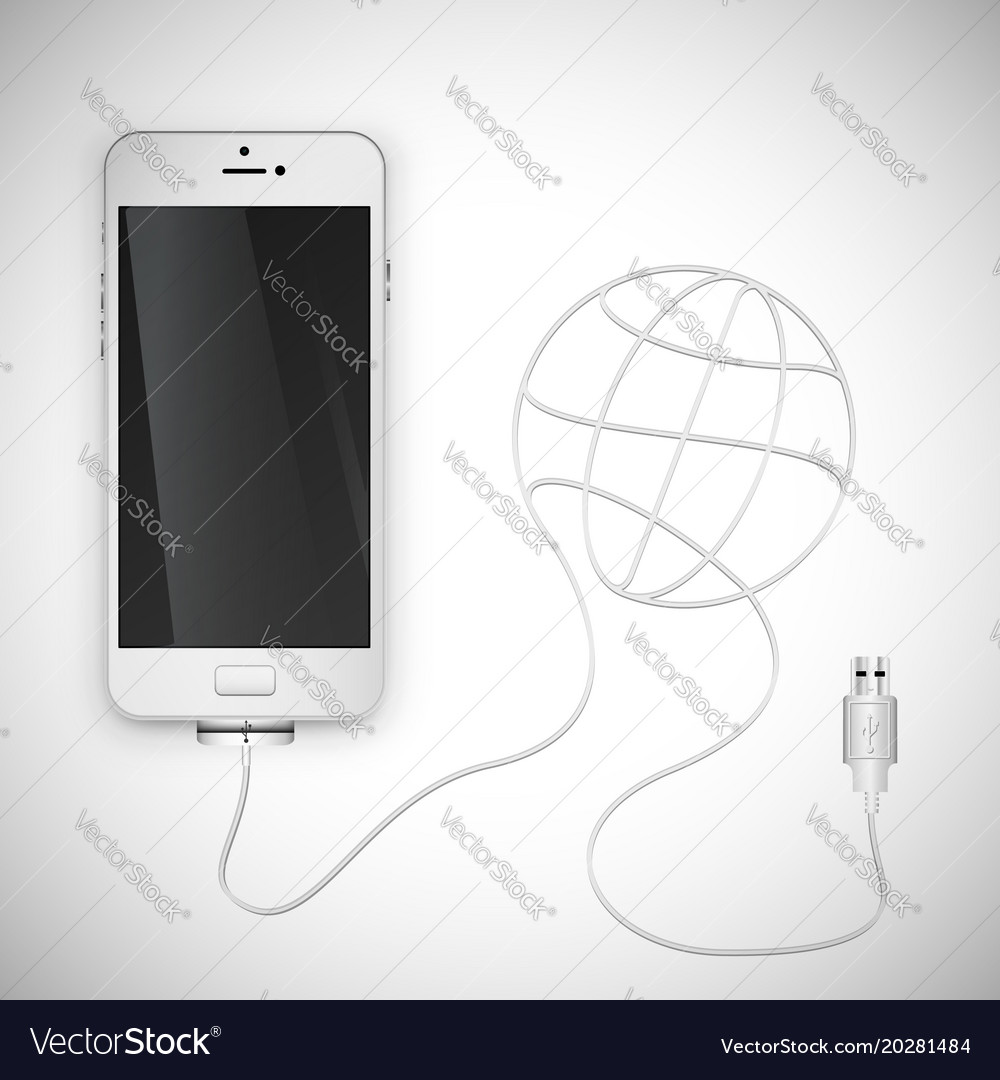 Realistic smartphone with wire Royalty Free Vector Image