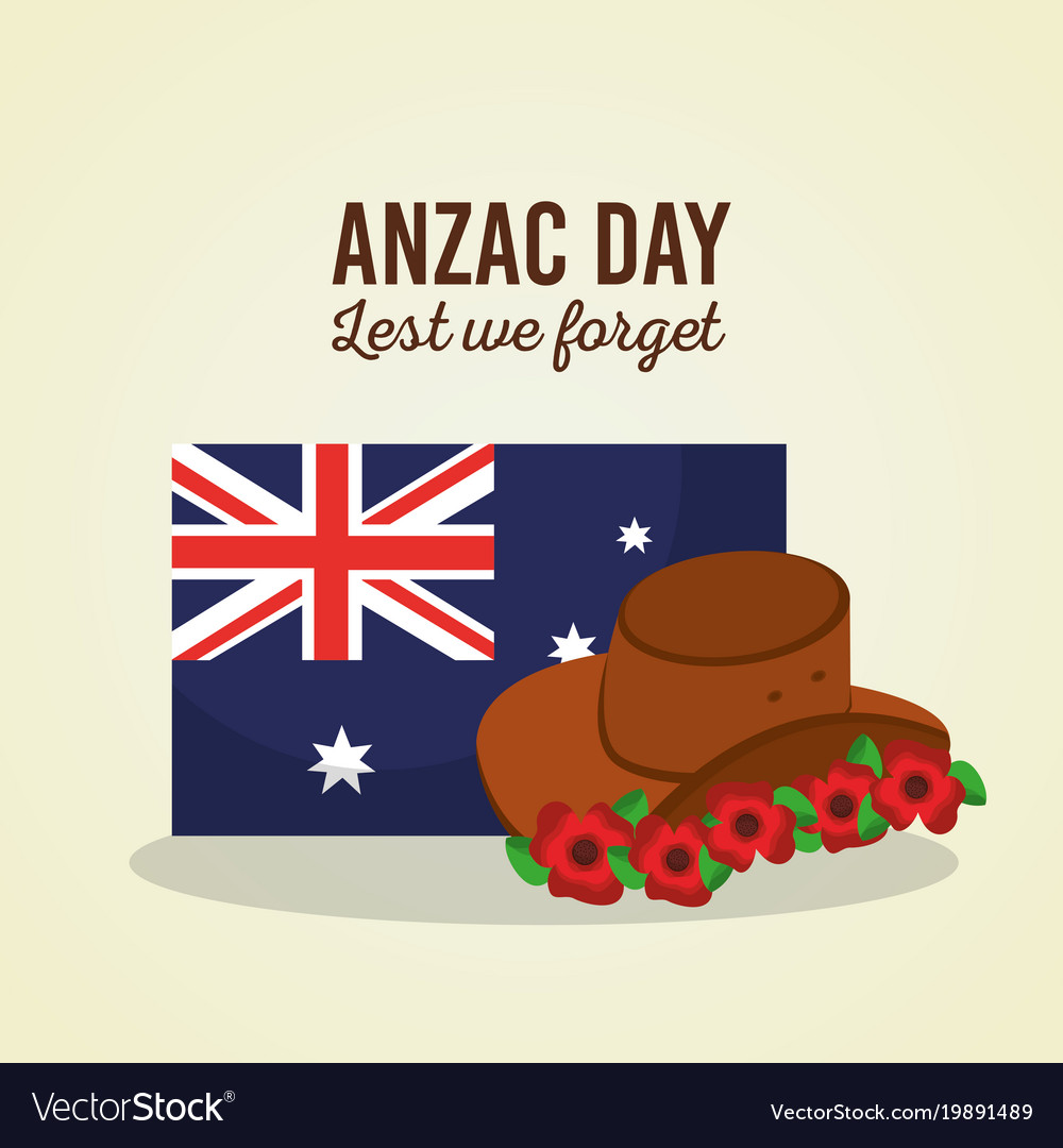 Anzac Day Lest We Forget Australian Flag Hat Vector Image