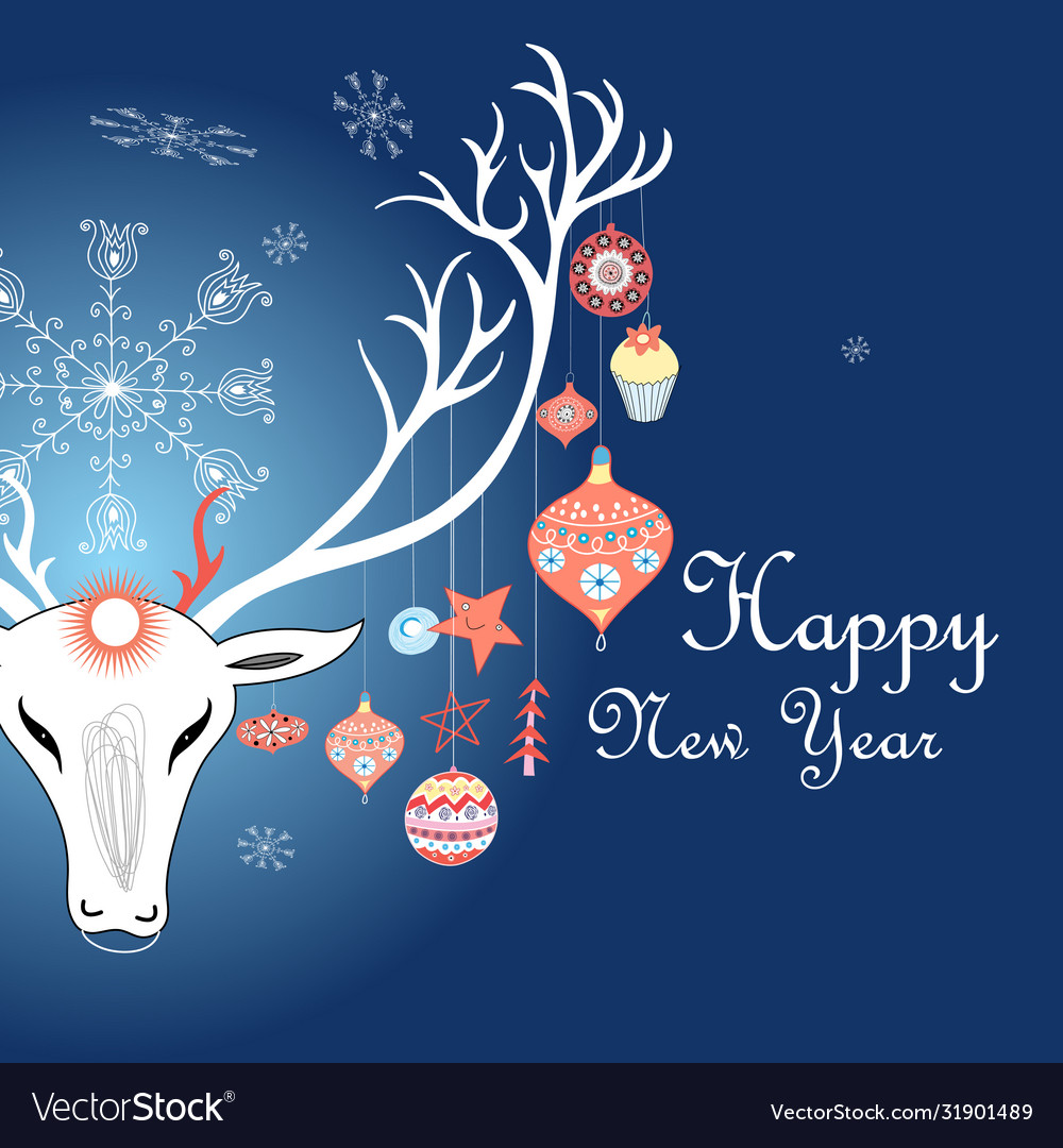 Greeting christmas card with a picture a deer Vector Image