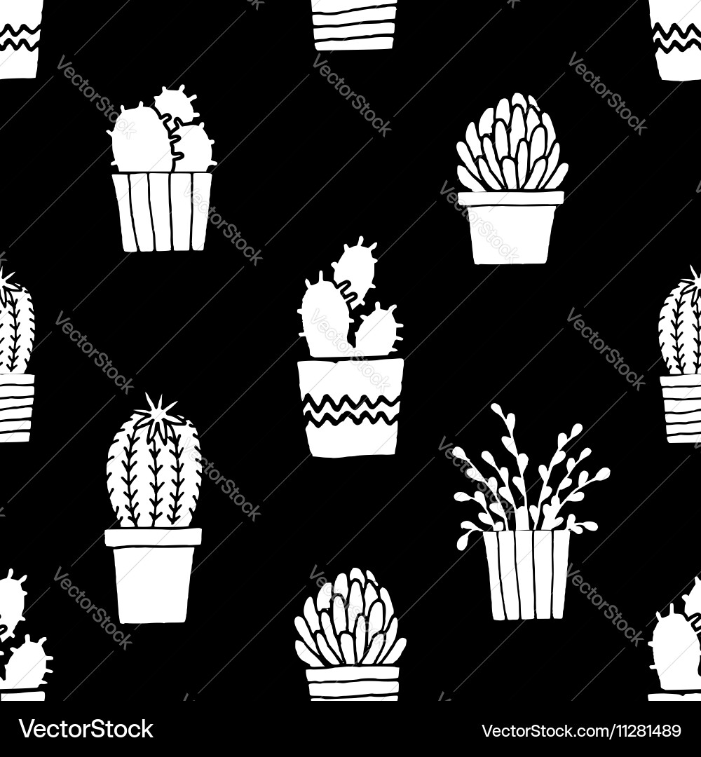 Hand drawn cactus pattern Royalty Free Vector Image