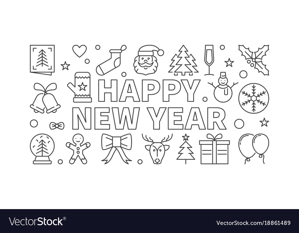 Happy new year horizontal banner in thin Vector Image