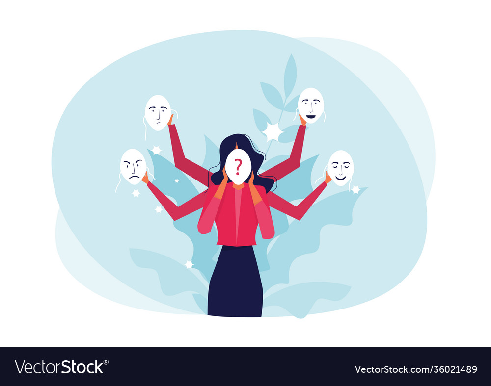 Imposter syndrome girls trying on carnival masks vector image Imposter syndrome girls trying on carnival masks