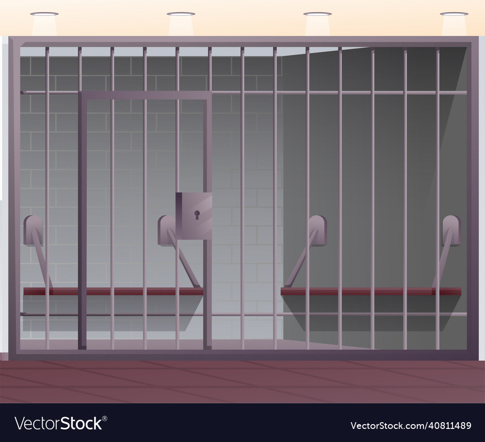 Jail prison metal bars with door 3d benches Vector Image