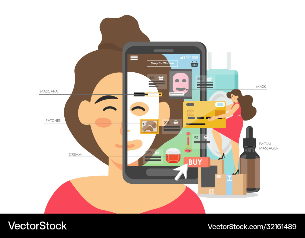 Online beauty shop flat style design Royalty Free Vector