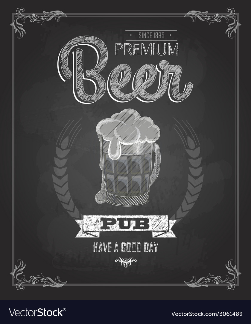 Poster with beer in mag chalk drawing Royalty Free Vector