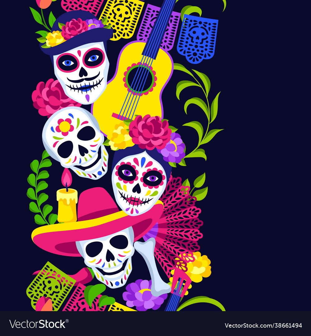 Day dead seamless pattern dia de los Royalty Free Vector