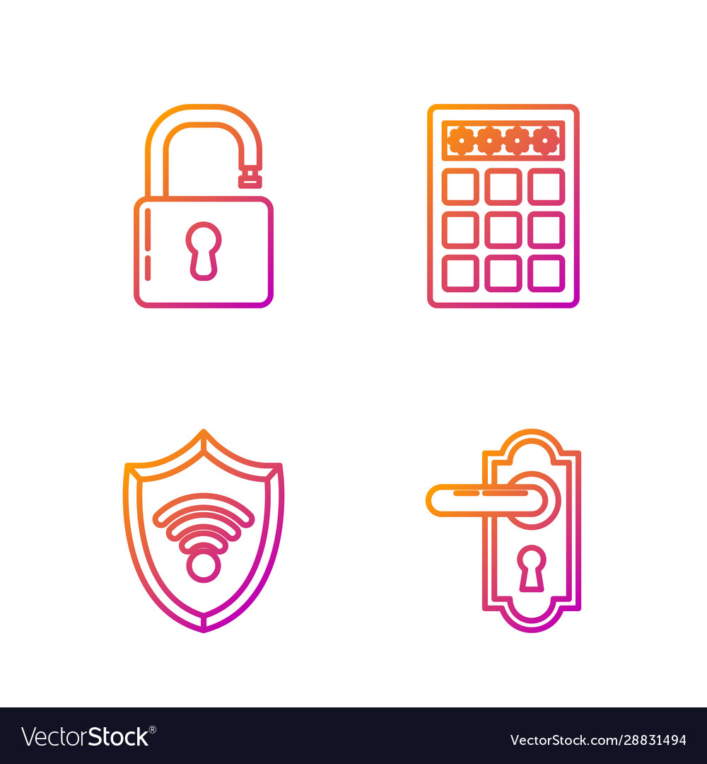 Set Line Door Handle Shield With Wifi Wireless Vector Image