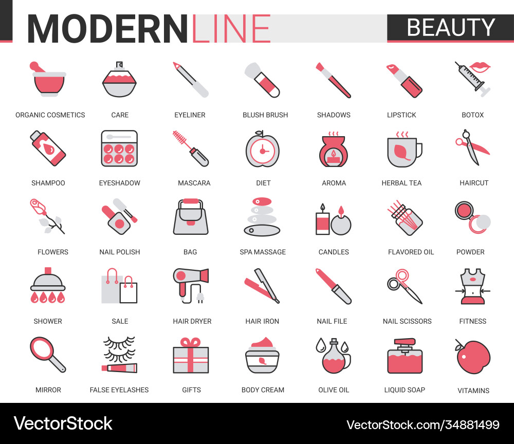 Beauty cosmetics flat line icon Royalty Free Vector Image