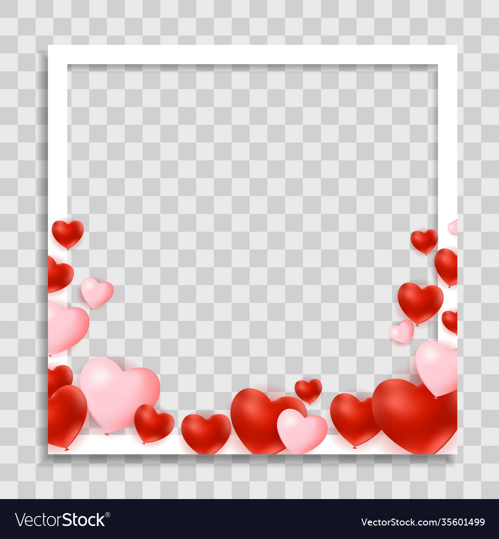 Empty blank photo frame with hearts template Vector Image