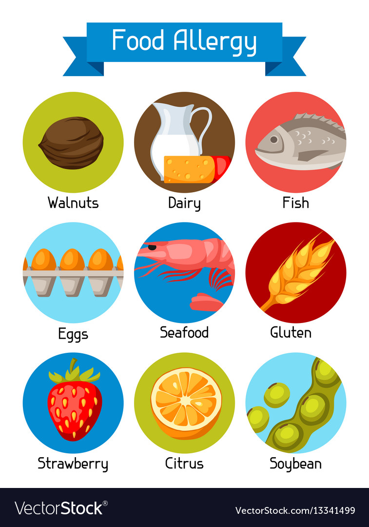 Food allergy background with allergens and symbols