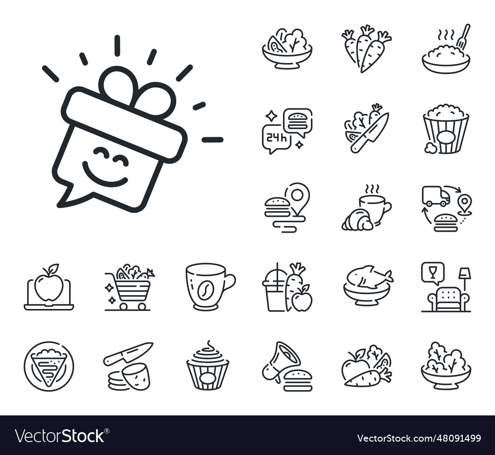 Smile line icon gift box emoticon sign speech Vector Image