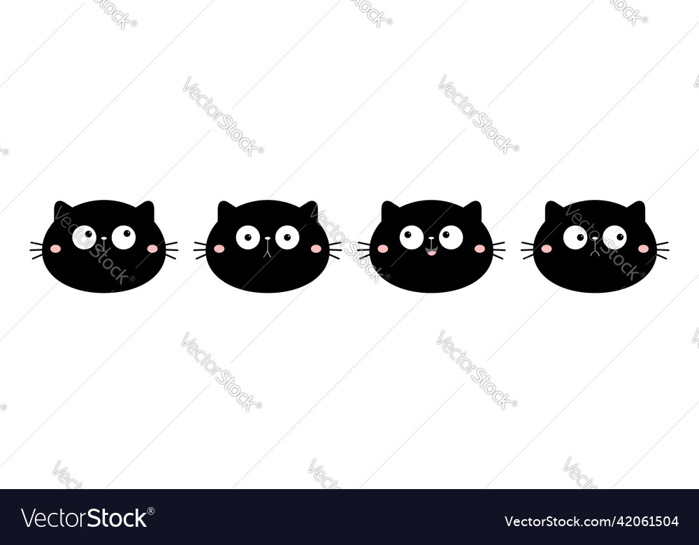 Cute cat face set line funny cartoon characters Vector Image Cute cat face set line funny cartoon characters Vector Image