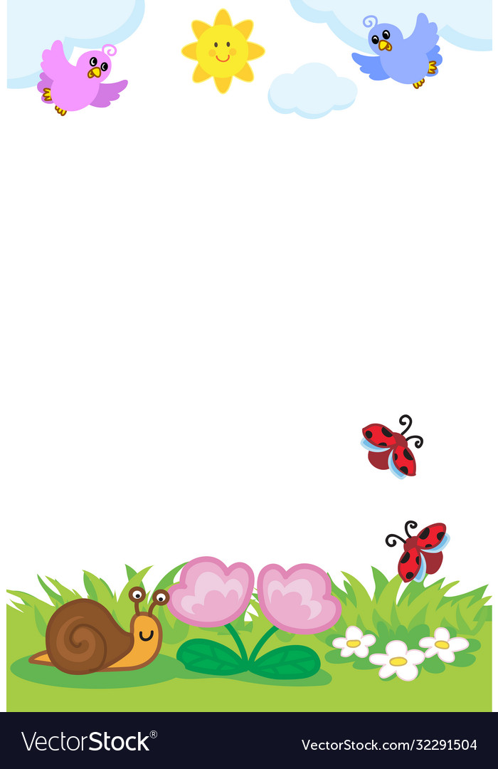 Cute insects on grass cartoon frame for kids Vector Image