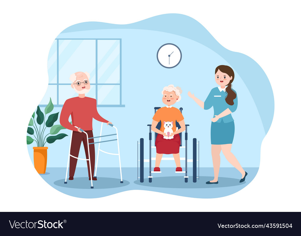 Elderly care services hand drawn cartoon flat Vector Image