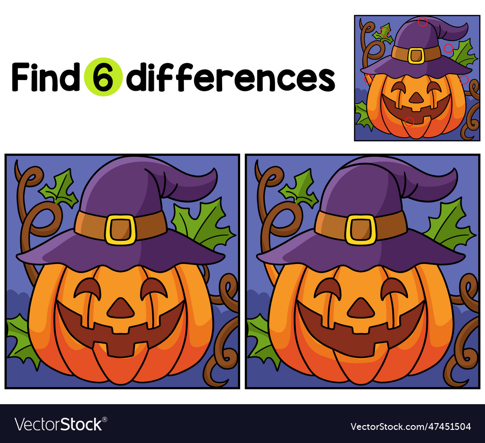 Pumpkin witch halloween find the differences Vector Image