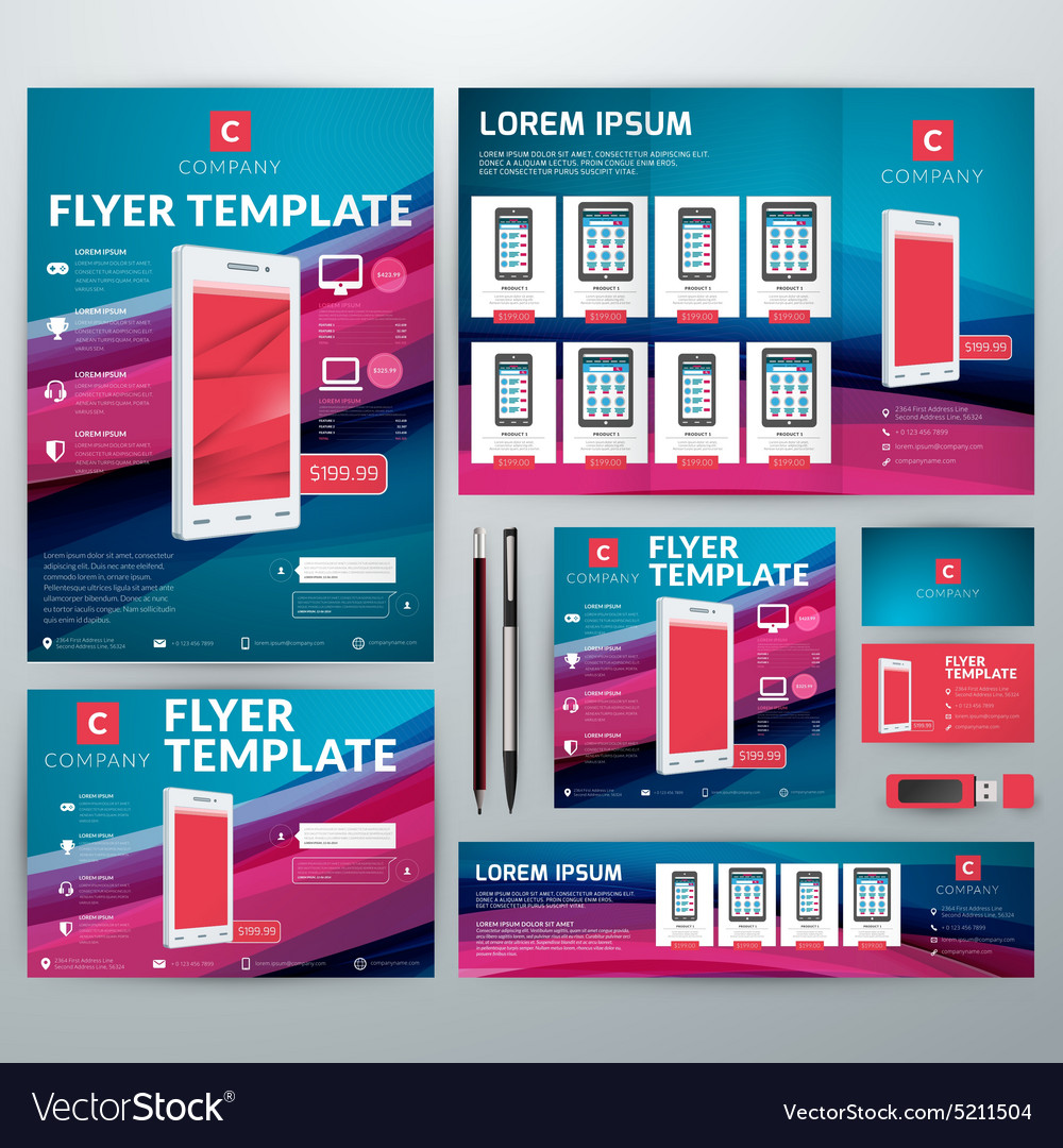 set of stationery design templates flyer booklet booklet templates