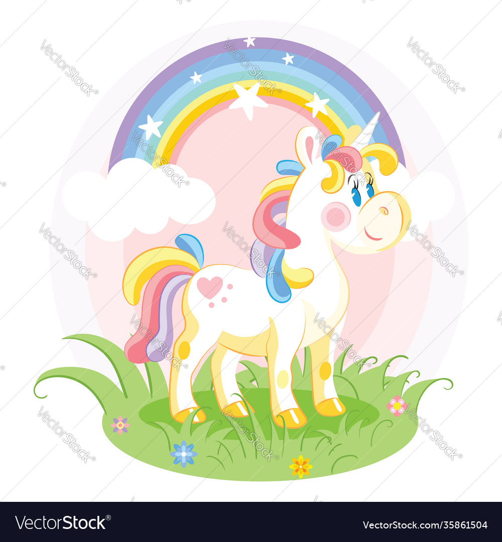 Unicorn cute character standing on grass Vector Image