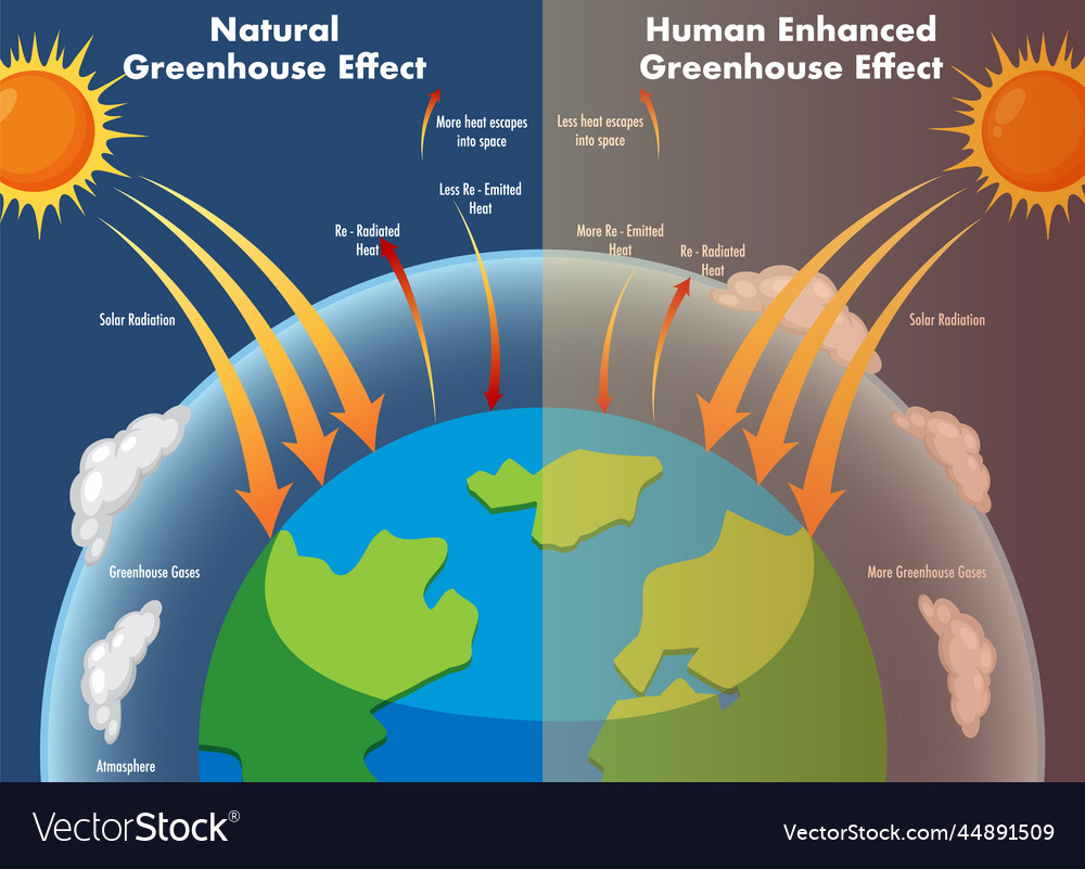 Diagram showing the greenhouse effect Royalty Free Vector