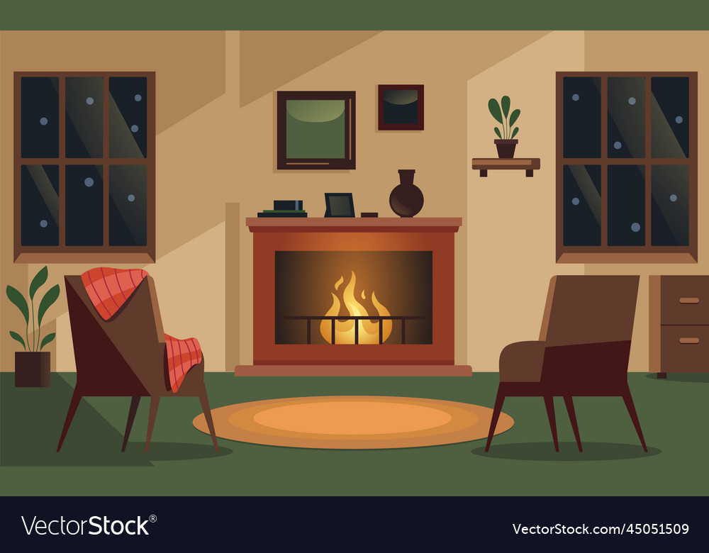 Fireplace room interior cozy home place Royalty Free Vector