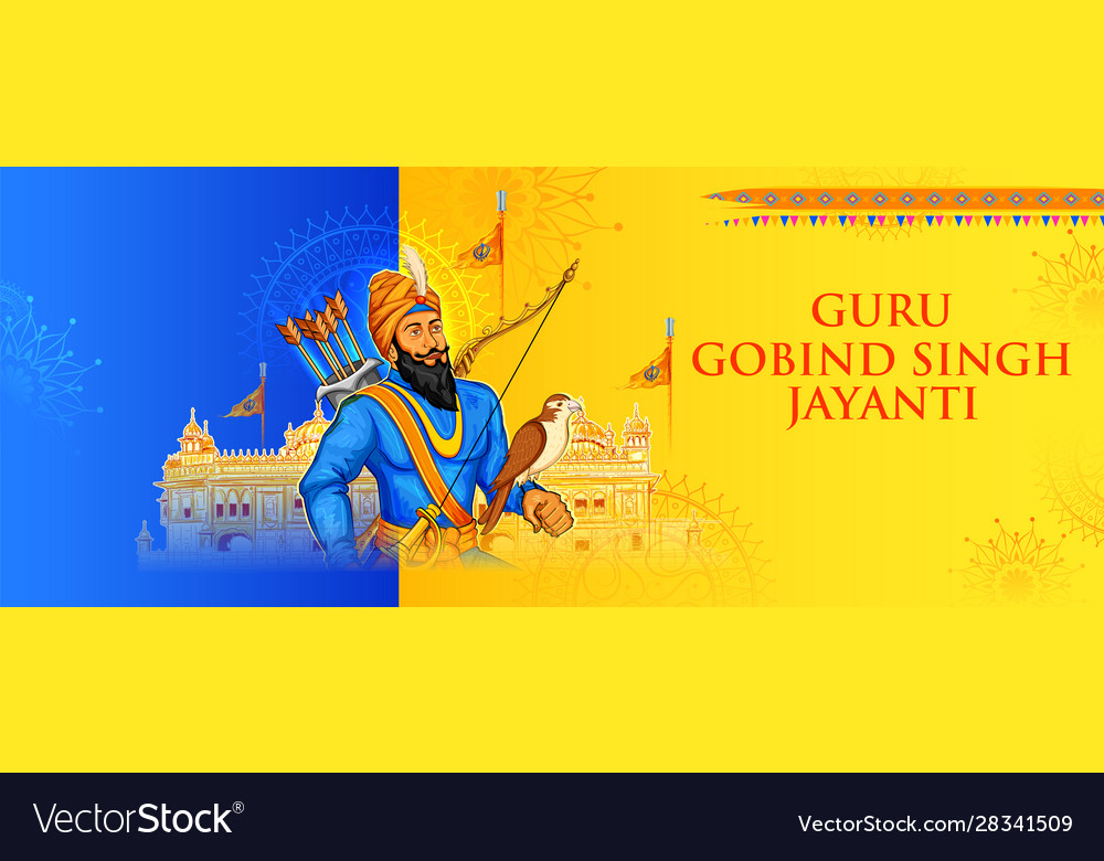 Happy guru gobind singh jayanti festival for sikh Vector Image