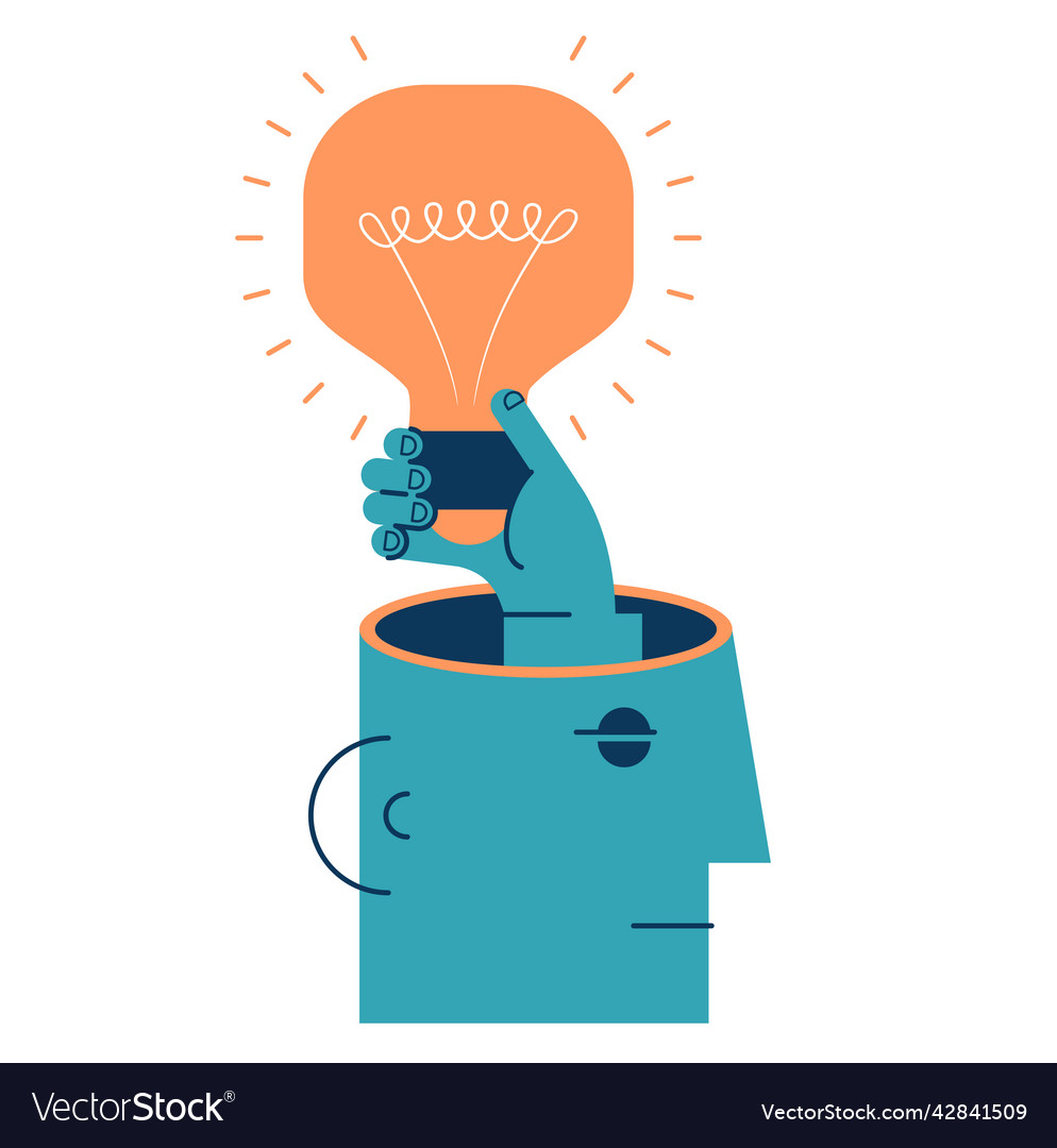 Man with a big light bulb business idea plan Vector Image