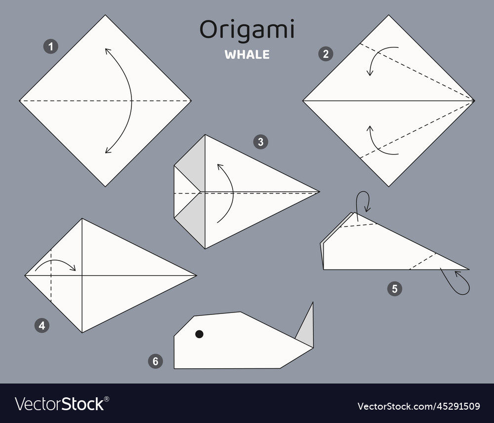 Origami tutorial scheme for kids whale Royalty Free Vector